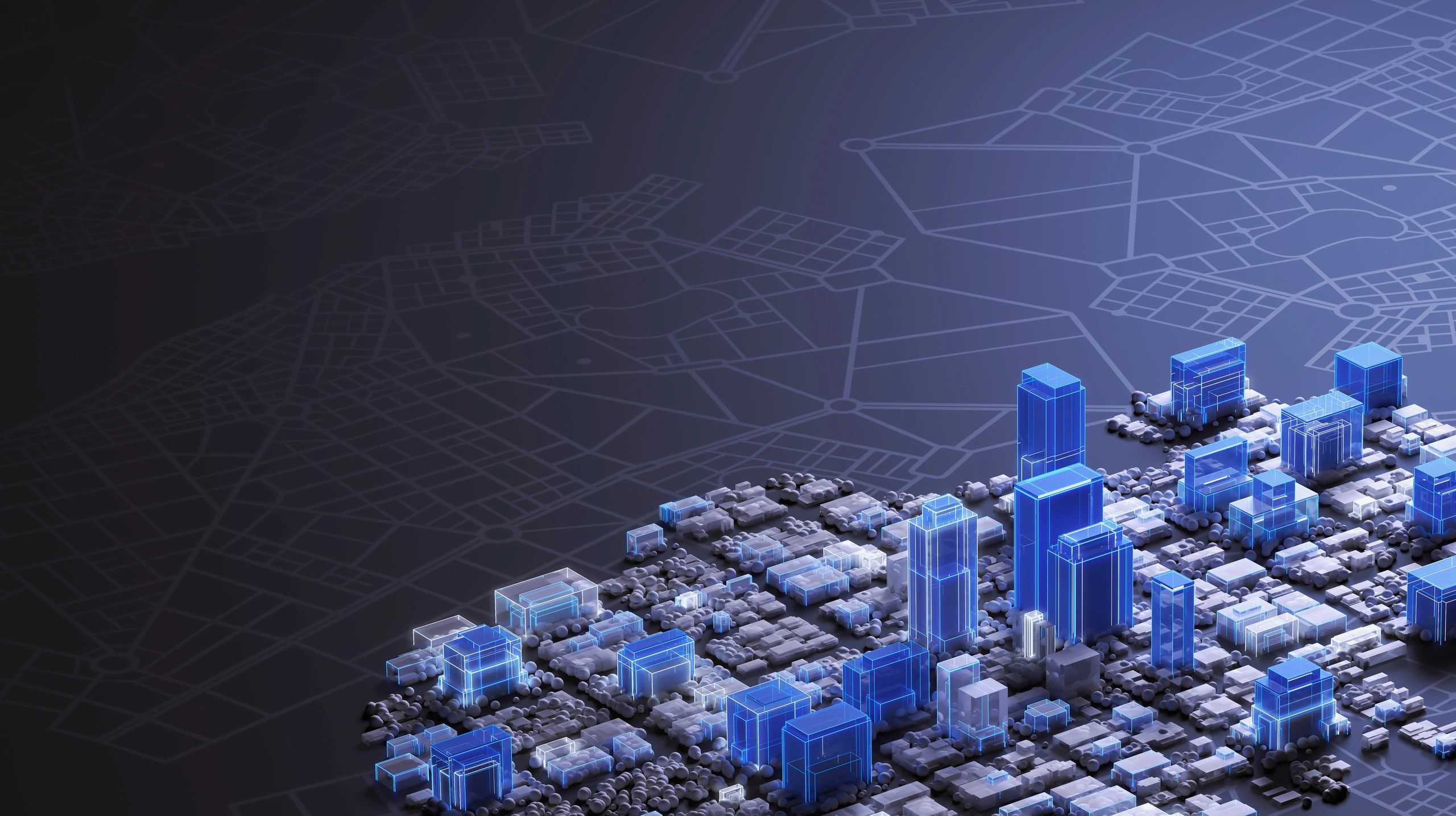 Dark high-tech city data visualization representing advanced SEO and digital infrastructure